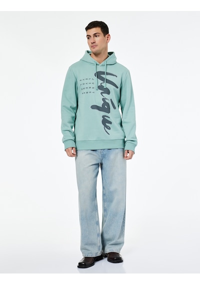 Koton Uzun Kollu Baskılı Şardonlu Kapşonlu Sweatshirt Yeşil 6wam70045mk Yeşil