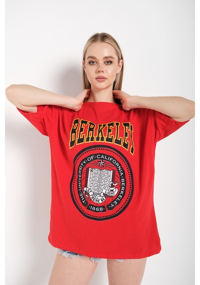 Flood Of Style Kadın Oversize Berkeley Baskılı Kırmızı T-shirt