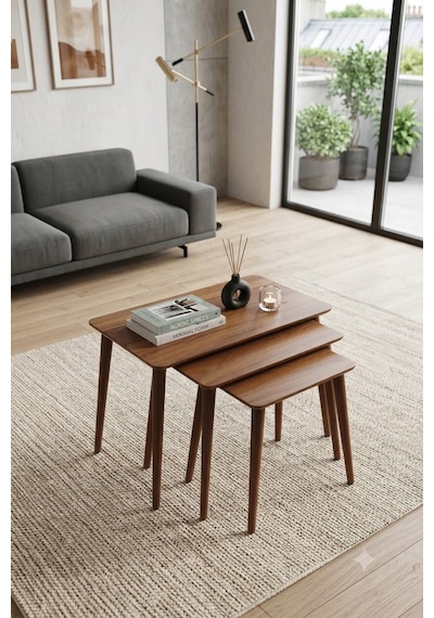 Eg Home İstanbul 3'lü Zigon Sehpa %100 Mdf Ceviz