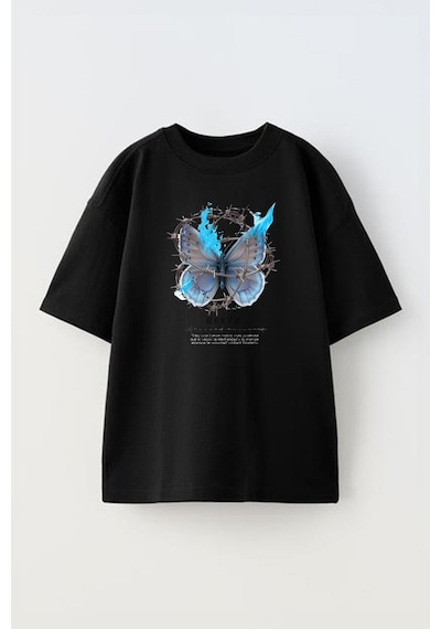 Thewert Unisex Dikenli Tel Kelebek Tasarım Baskılı Pamuk Sıyah Oversize T-shirt Siyah Thewert Unisex Dikenli Tel Kelebek Tasarım Baskılı Pamuk Sıyah Oversize T-shirt Siyah