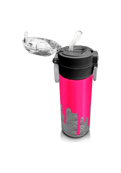 Coral High Kids Pembe Siyah Beyazdesenli Pipetli Ve Direkt İçim Çelik Termos 500 Ml 31878 Pembe - Siyah