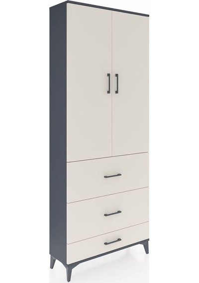 Arges Dolap 2 Raflı 3 Çekmeceli Tek Askılı 88x30x221 Antrasit-aytaşı Antrasit