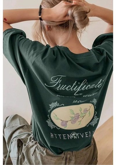 Unisex Fructification Baskılı Tasarım Tshirt Yeşil