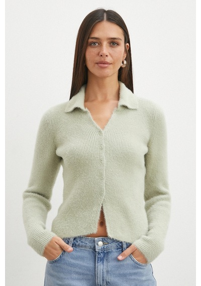 Uterpe Mint Yeşili Tüylü Crop Hırka Yeşil