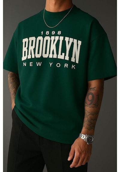 Brooklyn Baskılı Unisex Tshırt 3q2 Yeşil