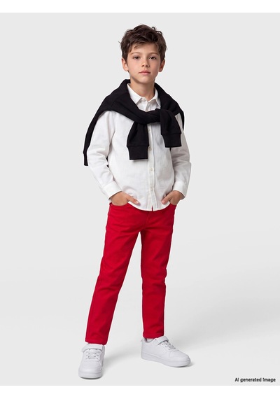 LC Waikiki Lcw Kids Kırmızı Regular Fit Erkek Çocuk Gabardin Pantolon Red