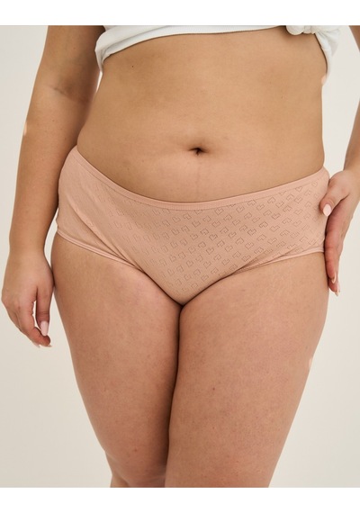 Alya Underwear %100 Pamuk Kumaşlı, Büyük Beden Yüksek Bel Kalp Desenli Ribana Jakar Kadın Külot Ten Rengi