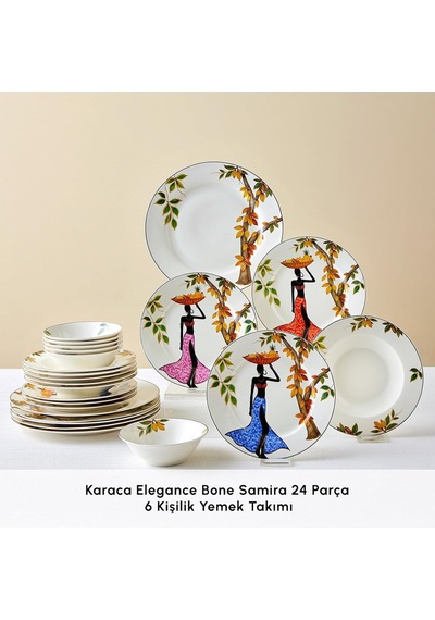 Elegance Bone Samira 24 Parça 6 Kişilik Yemek Takımı Çok Renkli