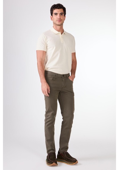 Dufy Haki 5 Cep Düz Renk Slim Fit Erkek Pantolon Haki