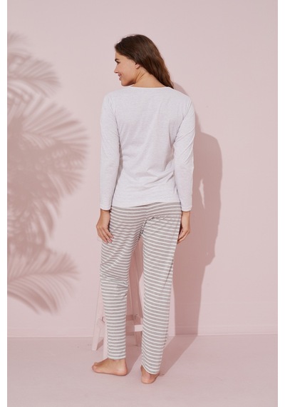 Siyah İnci Pamuklu Örme Pijama Takım 24241110 Gri