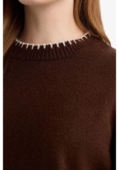 Defacto Regular Fit Bisiklet Yaka Triko Kazak Tunik G6342ax25wnbn142 Kahve-bn142
