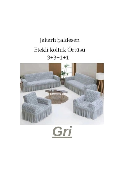 StarMall Jakarlı Şaldesen Koltuk, Kanepe, Çekyat Örtüsü Esnek 3311 Takım Gri
