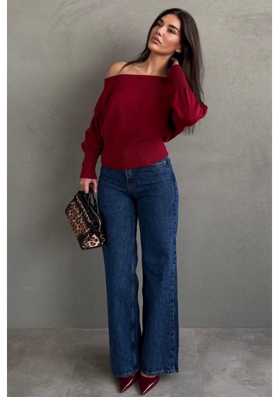 Madmext Kırmızı Ribbed Asimetrik Kesimli Kadın Kazak Mg2744
