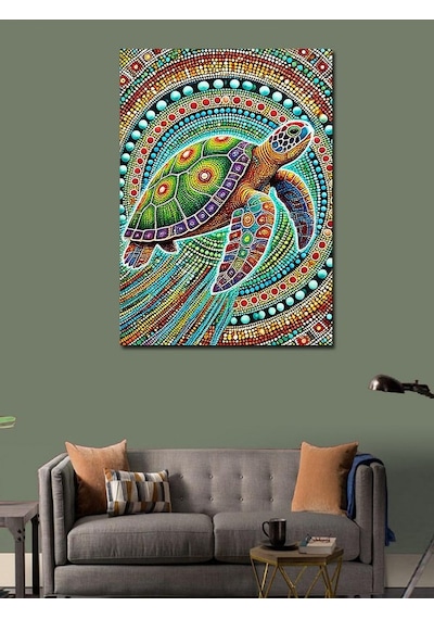 Kanvas Tablo Renkli Kaplumbağa Deseni 50cmx70cm