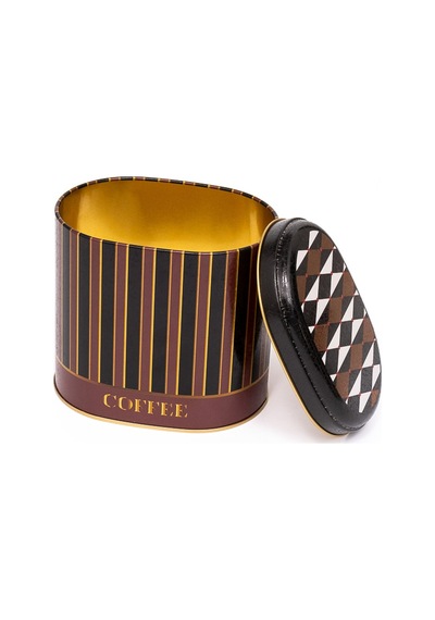 Circus Black Coffee Desenli Oval Metal Saklama Kabı 14 x 12 x 13 CM 1.4 L Çok Renkli
