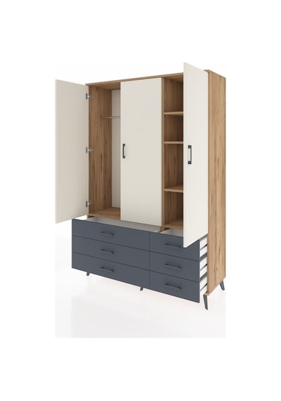 Hyperion Dolap 5 Raflı 6 Çekmeceli Tek Askılı 132x44x195 Çam-aytaşı/antrasit Aytası/antrasıt Hyperion Dolap 5 Raflı 6 Çekmeceli Tek Askılı 132x44x195 Çam-aytaşı/antrasit Aytası/antrasıt