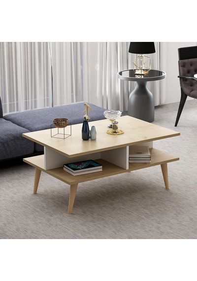 Dekorosso Poloo Ahşap Ayaklı Modern Orta Sehpa 90Cm Beyaz-Safir