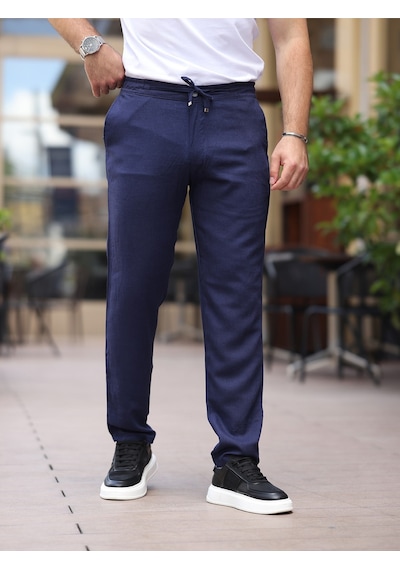 Keten Jogger Pantolon Koyu Mavi