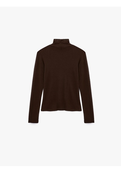 Koton Slim Fit Dik Yaka Uzun Kollu Tişört Kahverengi 7wak50002uk Kahve