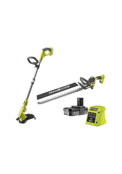 18 V One+ Akülü Motorlu Ve Akülü Çalı Budama Makası Kombo Kit Ry18lt18hta-120 Ayarlanabilir Kesim Genişliği 25 30 Cm, 55 Cm Bıçaklı Çalı Makası, 24 Mm Kesme Kalınlığı, 1 X 2,0 Ah Ve