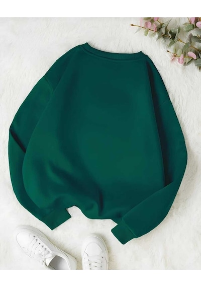 Kozia Outdoors Malkoçbey Never Baskılı Oversize Unisex Bisiklet Yaka Sweatşhirt Yeşil Yeşil