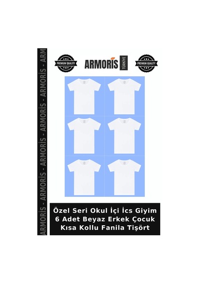 Armoris Özel Seri Okul İçi İcs Giyim 6 Adet Beyaz Erkek Çocuk Kısa Kollu Fanila Tişört
