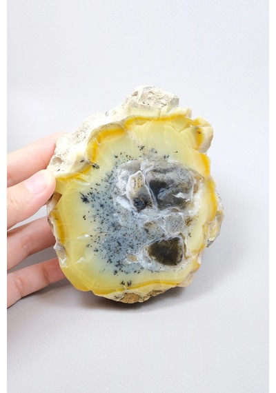 Bal-sarı Ve Buz-mavi Dendritik Opal Levha - Kuvars Jeot Boşlukları Ve Siyah Dendrit Tüyler, 377g