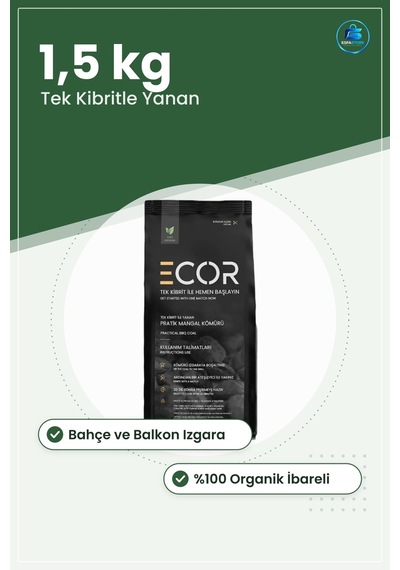 Tek Kibritle Yanan Pratik Mangal Kömürü 1,5 Kg Barbekü Yakıtı Bah