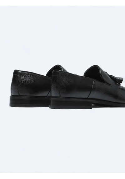 Siyah Deri Klasik Loafer Siyah