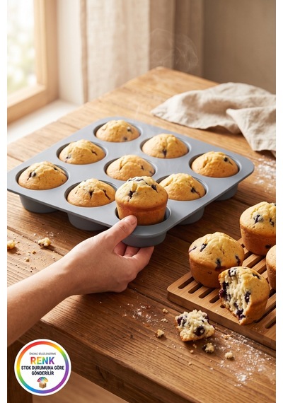Silikon Muffin Kalıbı 9 Gözlü Kek Cupcake Kalıbı Platinum Fırın Kalıbı 25 Cm Çok Renkli
