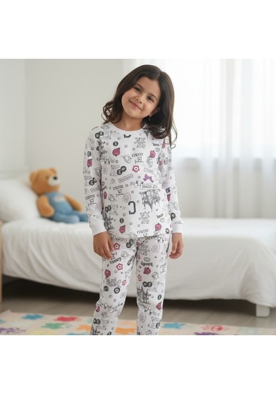 Bonbon Erkek Çocuk Animals Figür Baskılı Uzun Kollu 2'li Takım Cb1074 Ekru