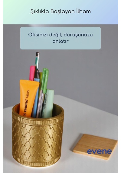 Kalemlik Masa Kalemliği Organizer Kalemlik Altın Renk Model 87 Çok Renkli