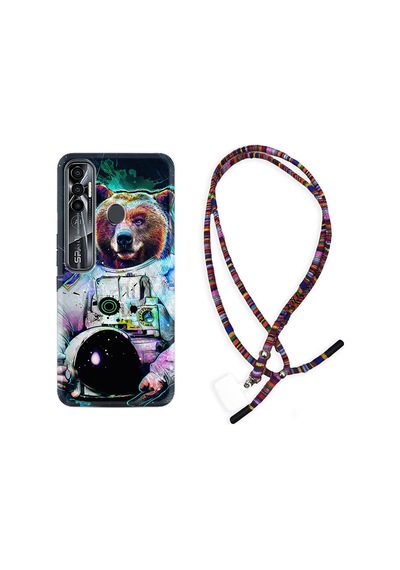 Tecno Spark 7 Pro Kılıf Rasta Boyun Askılı Astronot Panda 1755