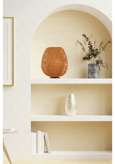 Boja Bambu Abajur, Masa Lambası 25x25x30 Cm İskandinav, Modern, Bohem, Rattan, Aydınlatma