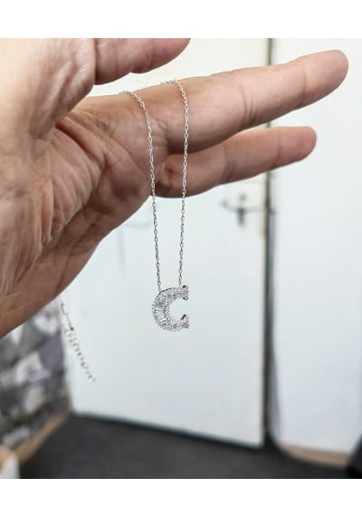 Baget Taşlı Pırlanta Model Gümüş Harf Kolye Rose Gold