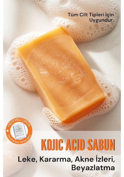 Doğal Kojik Asit Sabunu, Cilt Beyazlatıcı, Leke Giderme, Kararma, Akne, Güneş Lekeleri 110gr Kokusuz