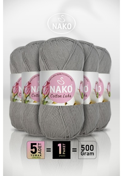 Cotton Lüks - 97600 Açık Gri - 5'li Paket - 100gr/330m - Pamuklu Hırka Yelek Amigurumi İpi