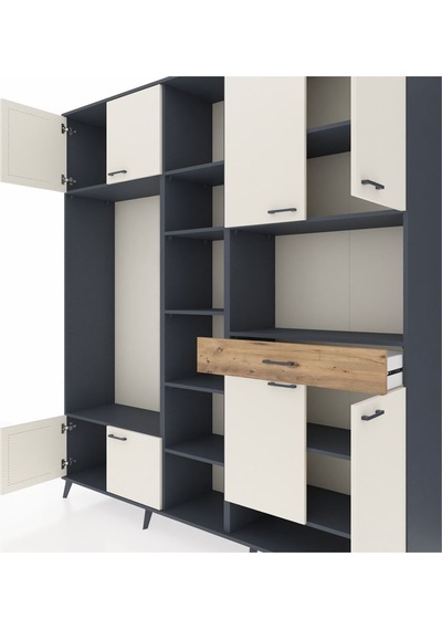 Hyperion Dolap 12 Raflı Tek Çekmeceli 8 Kapaklı 220x44x243 Antrasit-aytaşı/çam Çok Renkli Hyperion Dolap 12 Raflı Tek Çekmeceli 8 Kapaklı 220x44x243 Antrasit-aytaşı/çam Çok Renkli