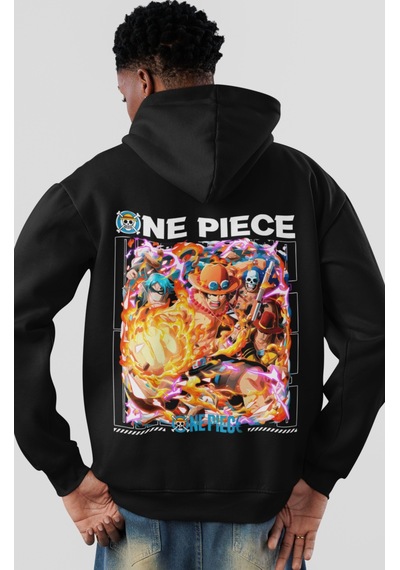 Sevbano One Piece Monkey D. Luffy Anime Sırt Baskılı Unisex Oversize Peny Siyah
