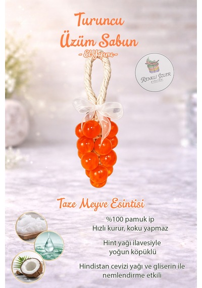 El Yapımı Üzüm Salkım Sabun Turuncu Kurdelalı Karışık Meyve