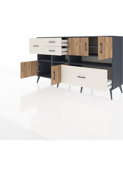 Hyperion Konsol 5 Raflı 4 Çekmeceli 4 Kapaklı 176x44x99 Antrasit- Antrasit-çam/aytaşı Hyperion Konsol 5 Raflı 4 Çekmeceli 4 Kapaklı 176x44x99 Antrasit- Antrasit-çam/aytaşı