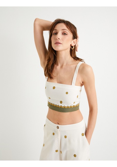 Koton Çiçekli Crop Üst İşlemeli Askılı Slim Fit Ekru 4sak30035ew Koton Çiçekli Crop Üst İşlemeli Askılı Slim Fit Ekru 4sak30035ew