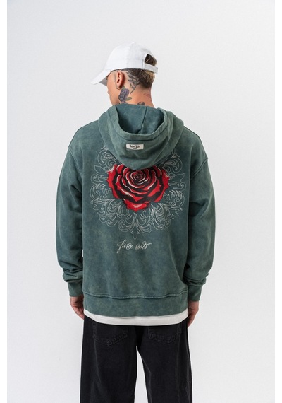 Respire Erkek Fierce Baskılı Yıkamalı Kapüşonlu Oversize Hoodie Yeşil
