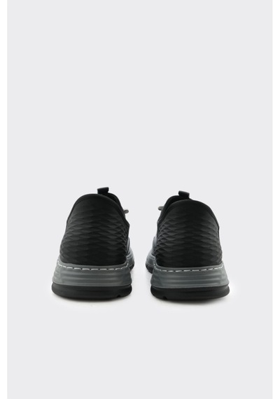 Derinet Hakiki Deri Lastik Bağcıklı Erkek Sneaker Siyah Siyah