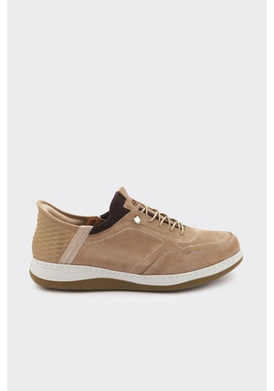 Derinet Hakiki Deri Lastik Bağcıklı Erkek Sneaker Kum Nubuk Kum Nubuk