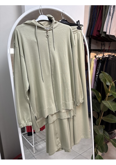 Nirva Butik Kapşonlu Fermuarlı Takım Pantolon Etekli Owrl Su Yeşili