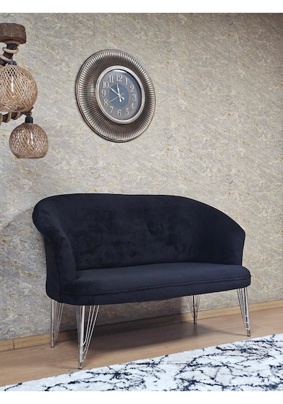 Zafir İkili Teddy Krom Kaplama Telli Ayak Çay Seti Koltuk İkili Berjer , Balkon, Salon, Ofis Siyah