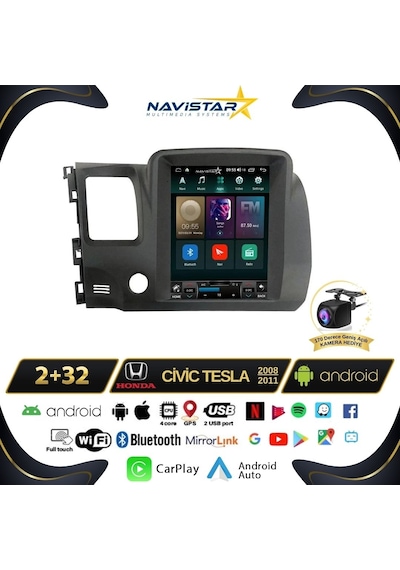 Honda Civic 2008-2011 Tesla Model 2gb + 32gb Kablosuz Carplay Na