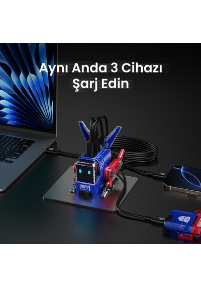 Gravastar Alpha65 Robot Figürlü 65w Hızlı Şarj Adaptörü Ve Şarj Standı, Mavi