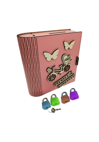 Kişiye Özel Dekoratif Ahşap Prenses Kitap Kumbara - Tipbox